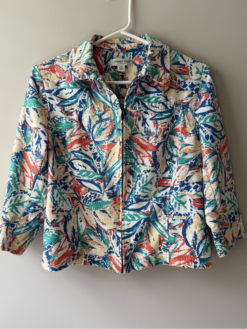 Coldwater Creek Multicolor Leaf-Print Zip Jacket in Blue, Green & Coral